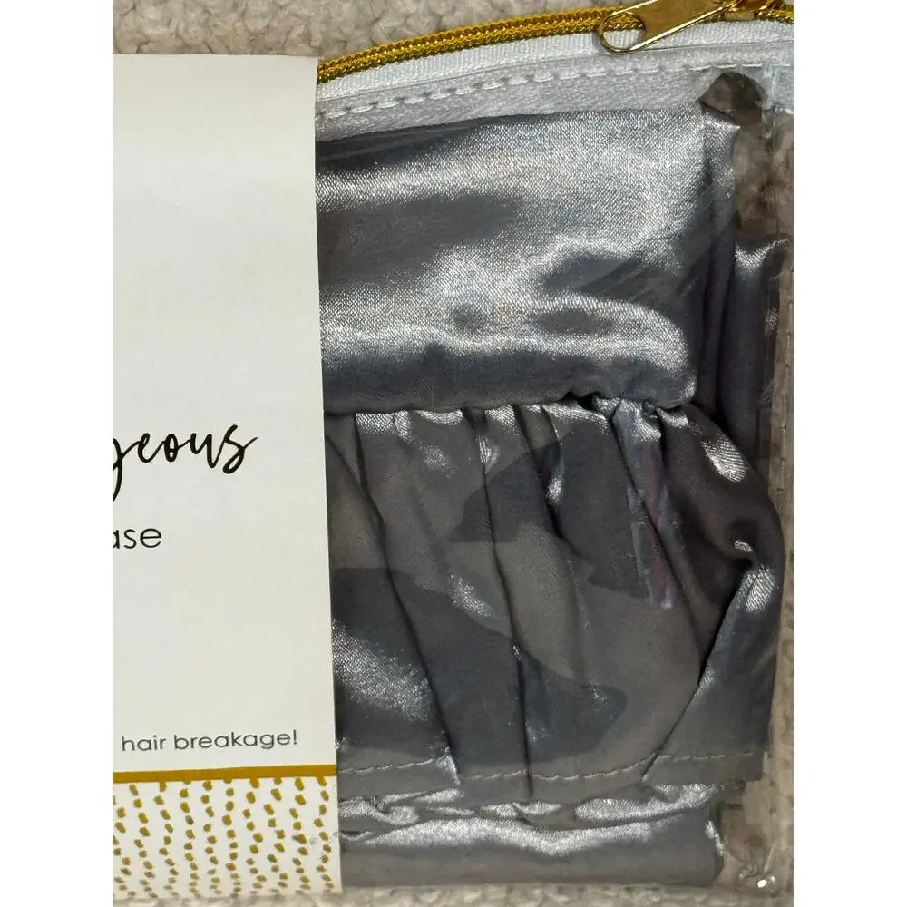 Bella NWT King Silky Gray pillow case with ruffle end & zip closure Luxurious